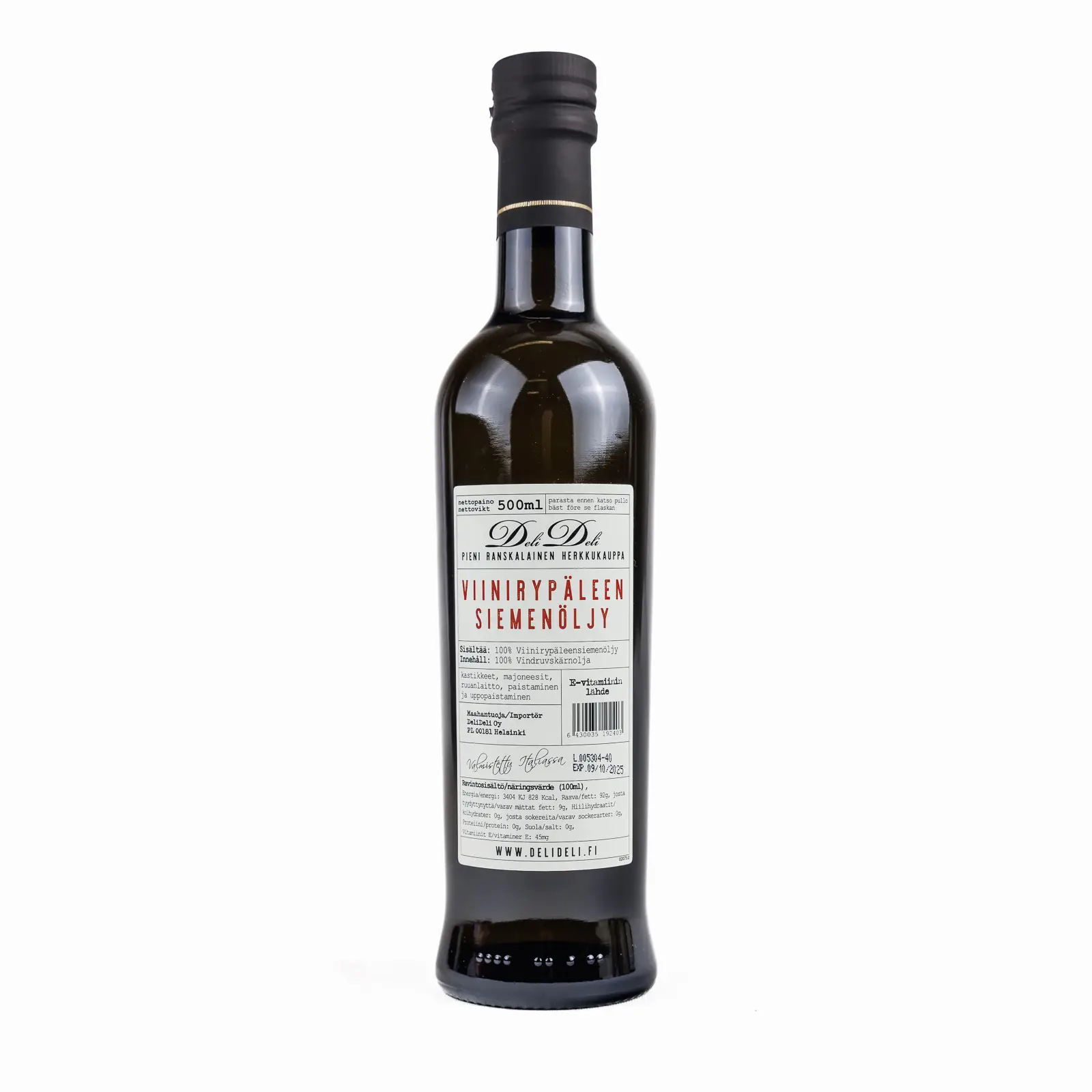 Viinirypäleensiemenöljy DeliDeli 500 ml