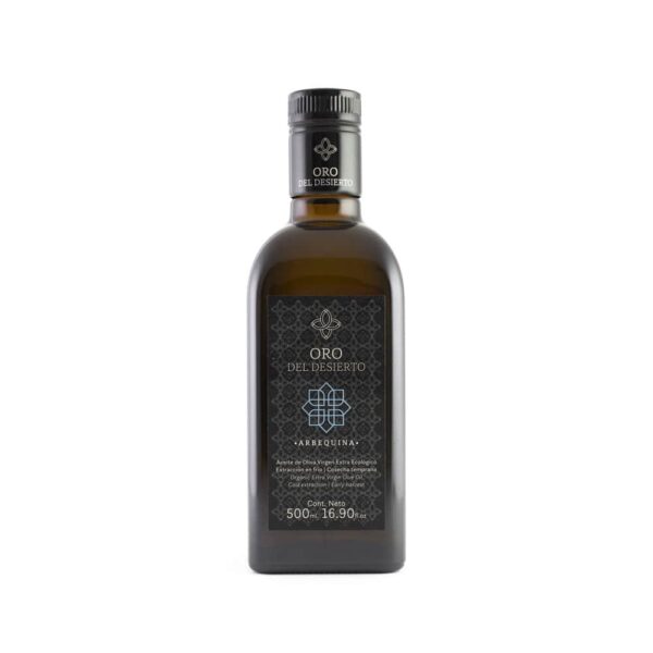 Arbequina- extra virgin -oliiviöljy, early harvest, luomu, Oro del Desierto 500 ml