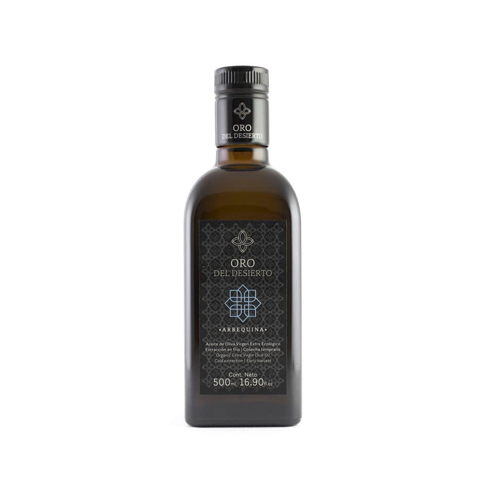 Arbequina- extra virgin -oliiviöljy, early harvest, luomu, Oro del Desierto 500 ml
