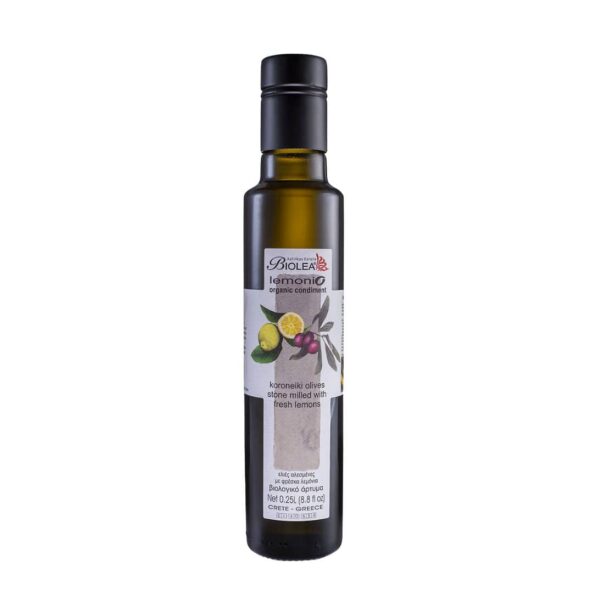 Sitruunalla maustettu kreetalainen luomuoliiviöljy "LEMONIO", Biolea 250 ml